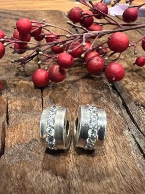 2x Authentic Pandora Charm Clips Shining Path Zirconia Clear Cz Silver Pave